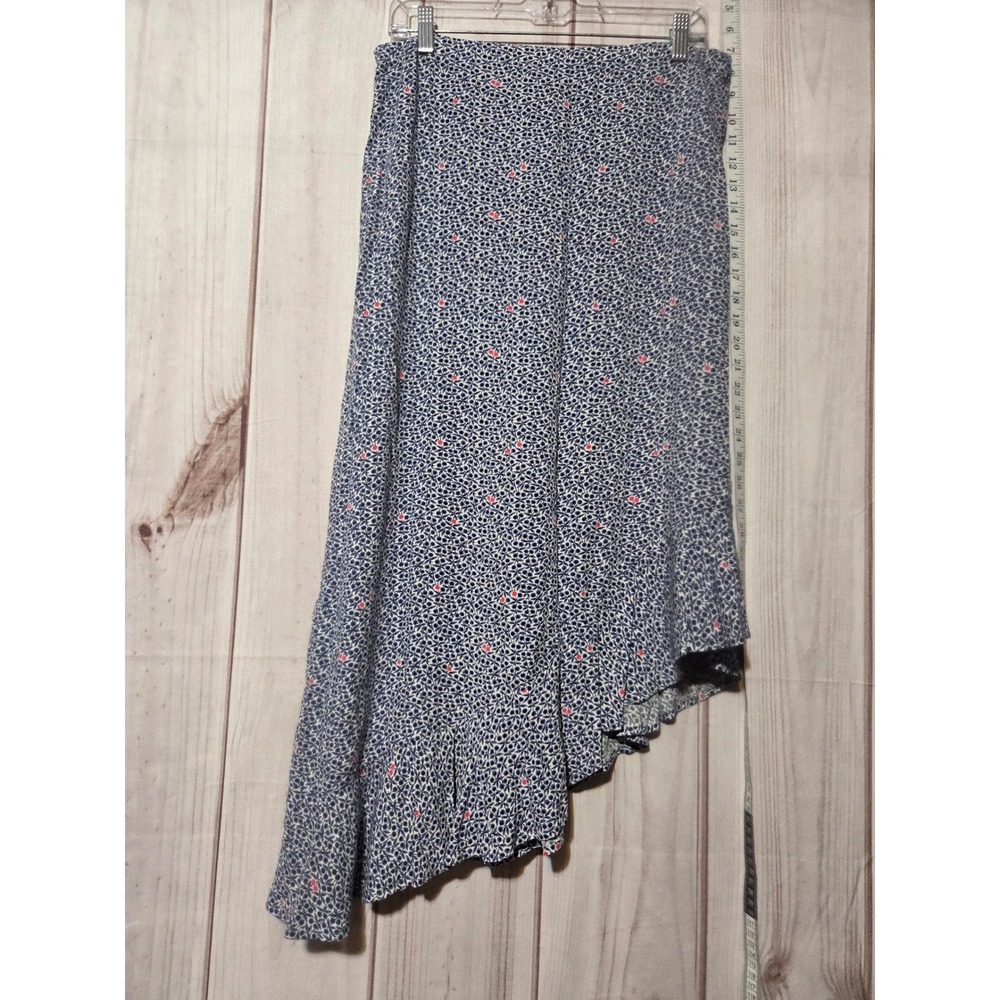 J. Crew Mercantile Womens Midi Skirt Floral Print High Low Ruffle Blue Size‎ L